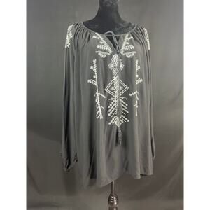 Torrid Long Sleeve Tassel Tie Geometric Design Relaxed Fit Blouse, Size 3/3X
